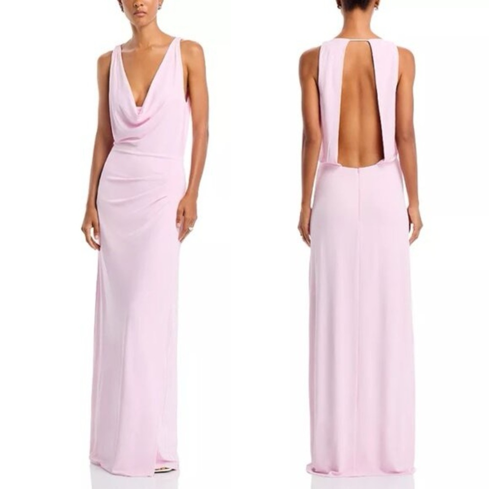 SIMKHAI Kosme Gown in Cherry Blossom Pink Open Back Deep V-Neck Size Medium NWT